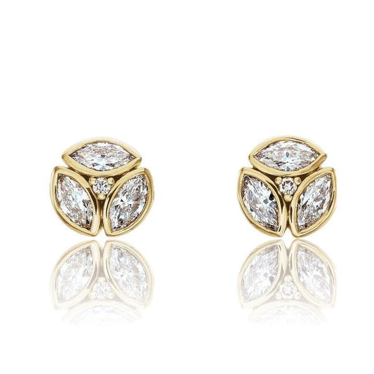 1/2CTW Marquise Diamond Bezel Set Cluster Stud Earrings 14k Yellow Gold Earrings by Nodeform