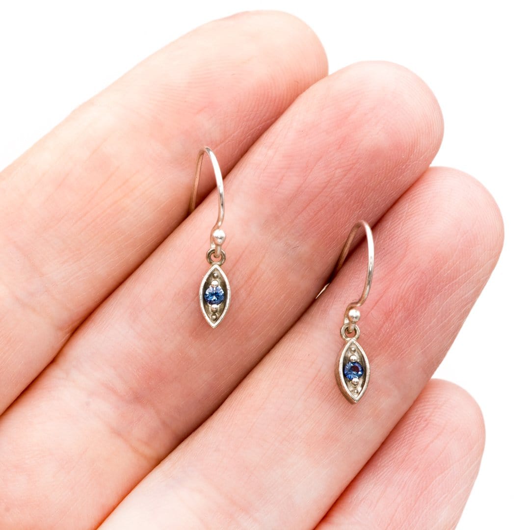 Blue Sapphire Sterling Silver Marquise Shape Dangle Earrings Sterling Silver Earrings by Nodeform