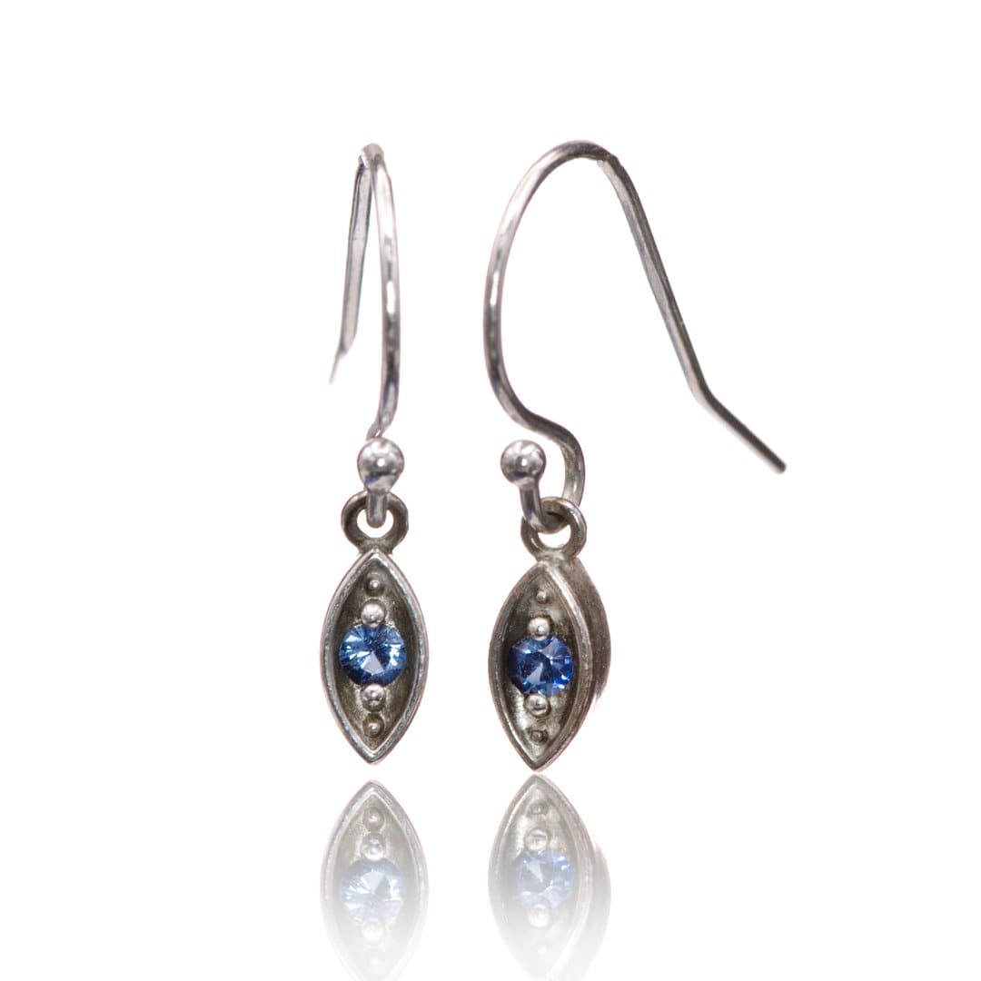 Blue Sapphire Sterling Silver Marquise Shape Dangle Earrings Sterling Silver Earrings by Nodeform