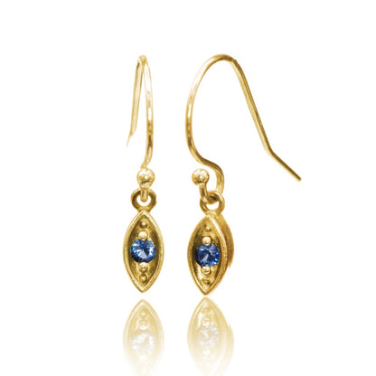 Blue Sapphire Sterling Silver Marquise Shape Dangle Earrings 14k Yellow Gold Earrings by Nodeform