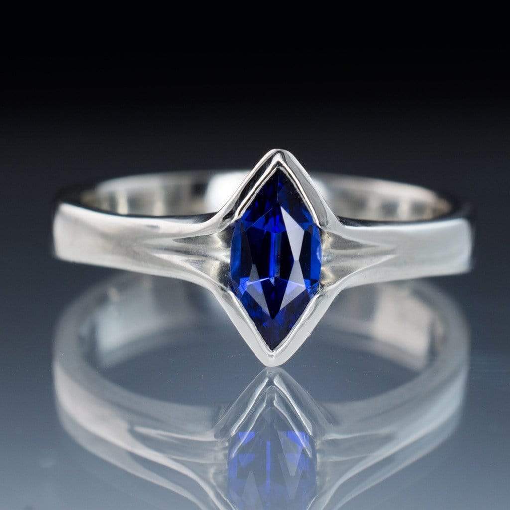 Chatham Marquise Blue Sapphire Semi-Bezel Solitaire Engagement Ring Ring by Nodeform