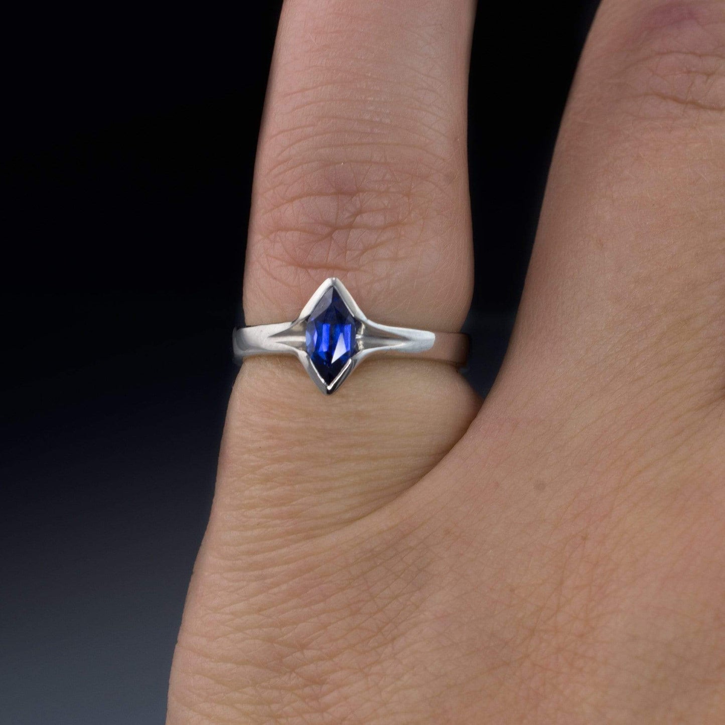 Chatham Marquise Blue Sapphire Semi-Bezel Solitaire Engagement Ring Ring by Nodeform