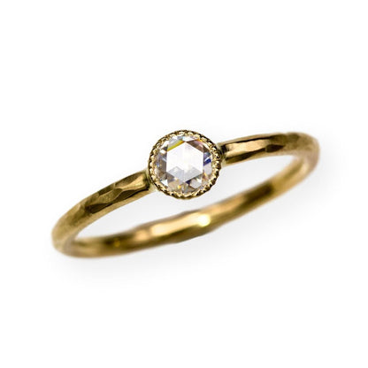 Rose Cut Diamond Milgrain Textured Bezel Hammered Engagement Promise Ring Ring by Nodeform