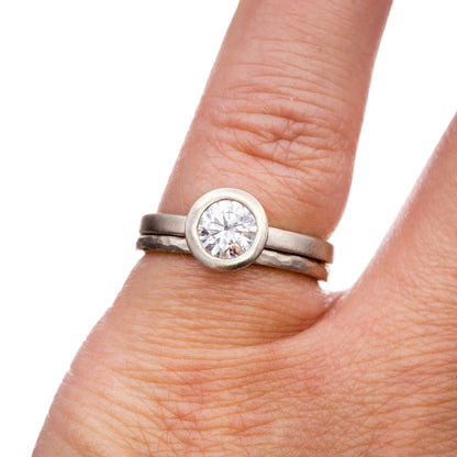 Minimal Round Moissanite Wide Bezel Solitaire Engagement Ring Ring by Nodeform