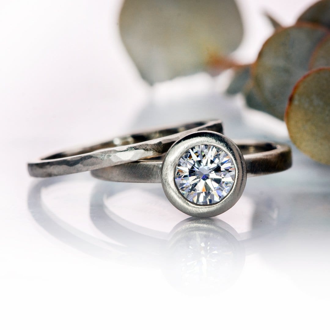 Minimal Round Moissanite Wide Bezel Solitaire Engagement Ring Ring by Nodeform