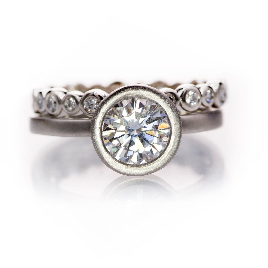 Bezel set engagement hot sale ring with wedding band