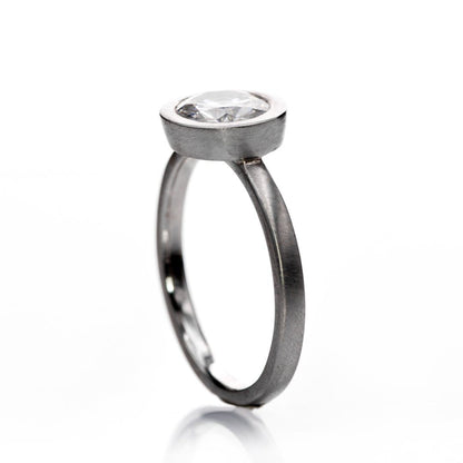 Minimal Mixed Metal Round Moissanite Wide Bezel Solitaire Engagement Ring Ring by Nodeform