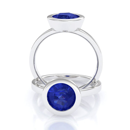 Minimal Round Chatham Blue Sapphire Wide Bezel Solitaire Engagement Ring Ring by Nodeform