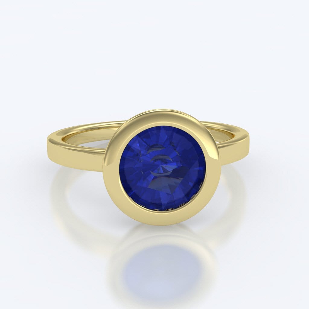 Minimal Round Chatham Blue Sapphire Wide Bezel Solitaire Engagement Ring 5mm/0.7ct Chatham Blue Sapphire / 14K Yellow Gold Ring by Nodeform