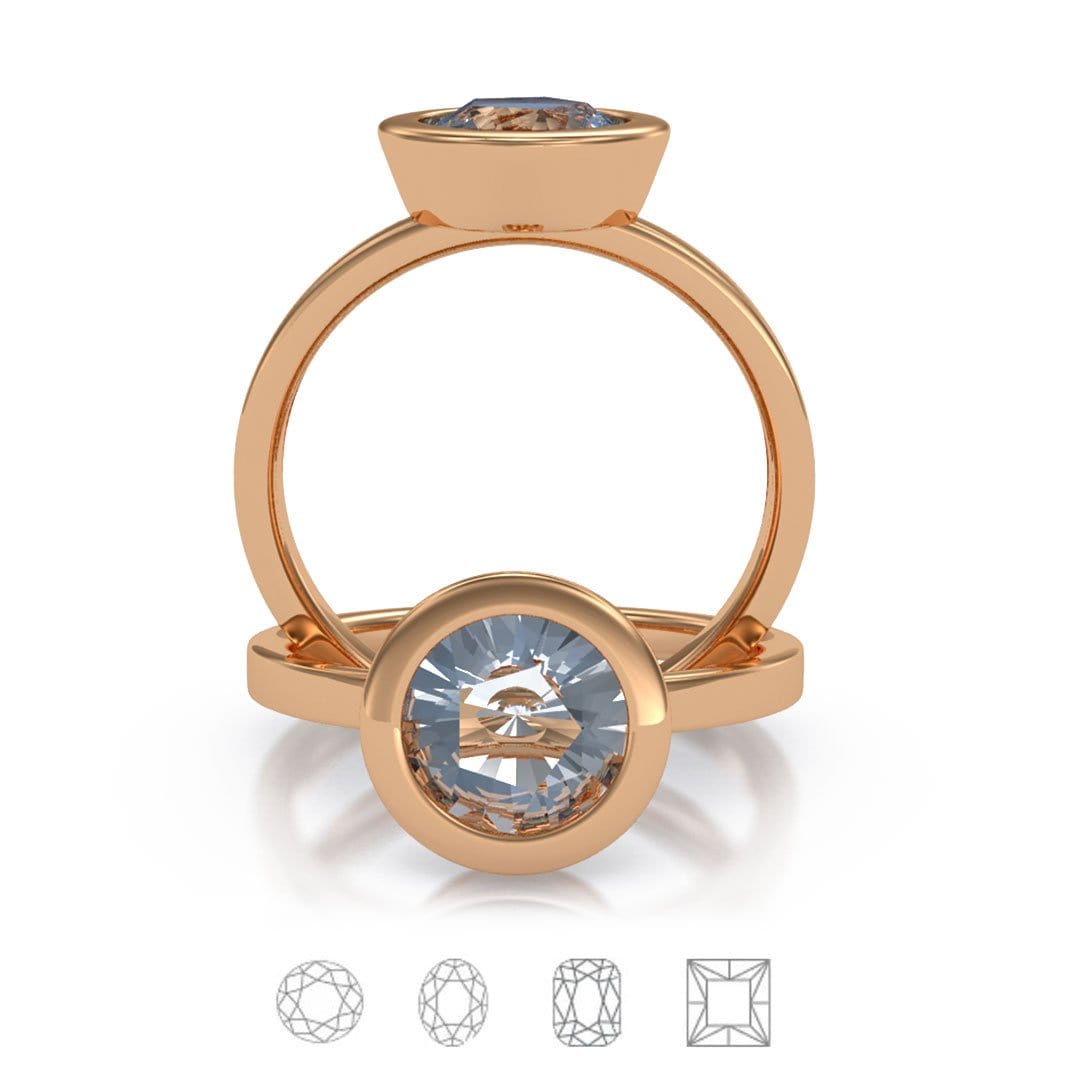 Minimal Wide Low-Profile Bezel Set Solitaire Engagement Ring - Setting only 14k Rose Gold Ring Setting by Nodeform