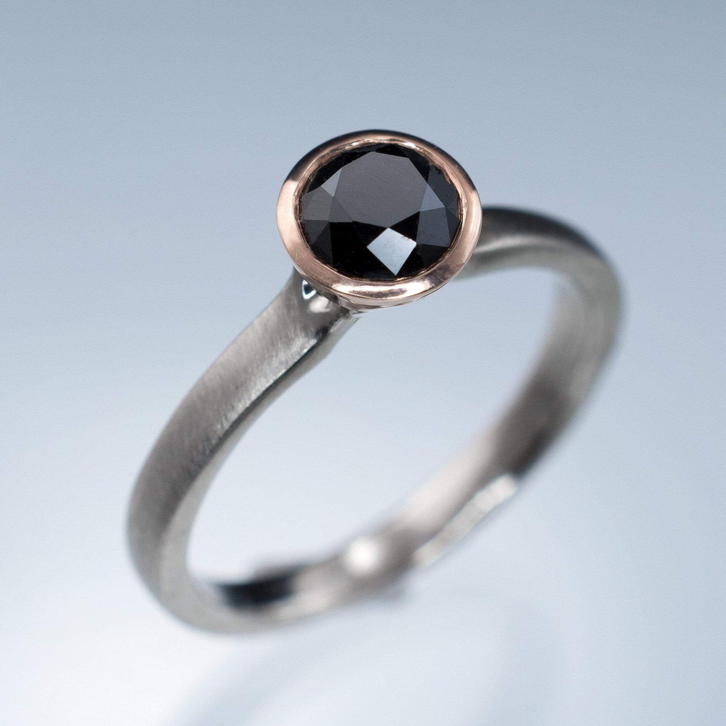 Mixed Metal Black Diamond Bezel Solitaire Engagement Ring 0.5ct Black Diamond / 14k Rose Gold Ring by Nodeform