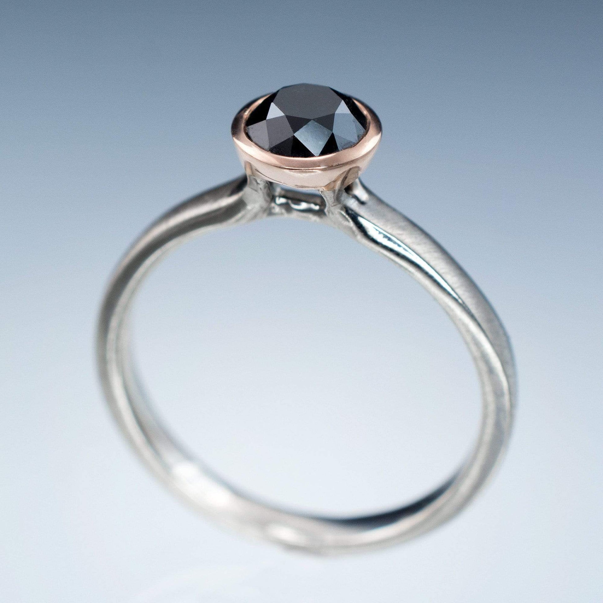 Mixed Metal Black Diamond Bezel Solitaire Engagement Ring Ring by Nodeform