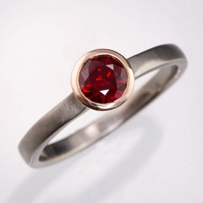 Mixed Metal Chatham Ruby Bezel Solitaire Engagement Ring Ring by Nodeform