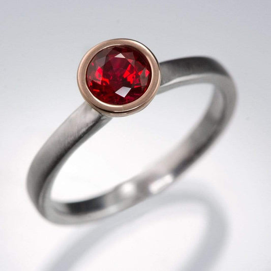 Mixed Metal Chatham Ruby Bezel Solitaire Engagement Ring 5mm/0.67ct Chatham Ruby / 14k Nickel White Gold Ring by Nodeform