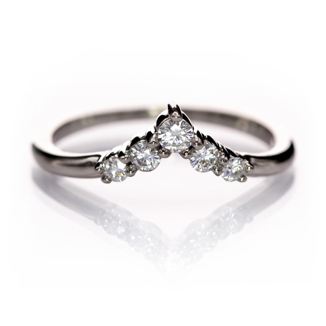 Phoebe Band -Graduated Diamond or Sapphire V-Shape Contoured Stacking Wedding Ring All Diamonds / 18kPDW White Gold (Nickel Free) Ring by Nodeform