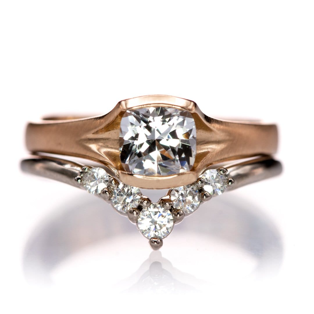 Phoebe Band -Graduated Diamond or Sapphire V-Shape Contoured Stacking Wedding Ring Ring by Nodeform
