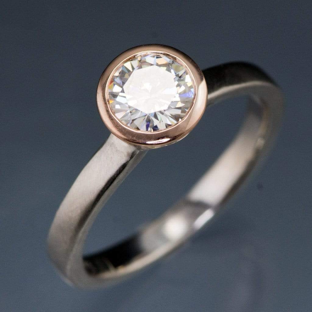 Mixed Metal Round Moissanite Bezel Set Solitaire Engagement Ring Ring by Nodeform