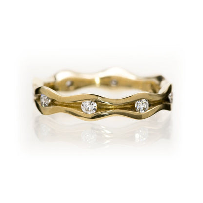 Wave Diamond Eternity Wedding Ring 14k Yellow Gold / Conflict-Free Mined Diamond SI1/GHI Ring by Nodeform
