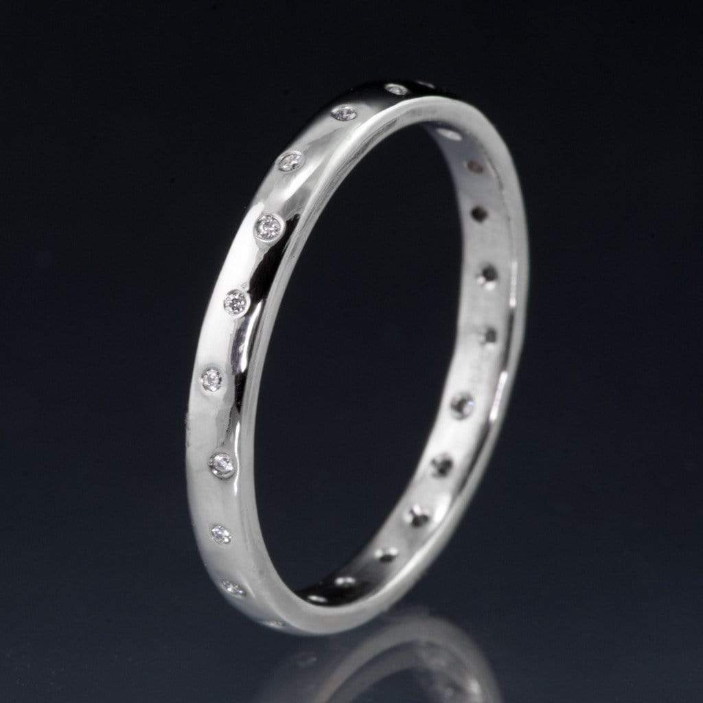 Narrow Random Flush Set Diamond Wedding Ring 2.5mm Width / 5 Diamonds / 14kPD White Gold Ring by Nodeform