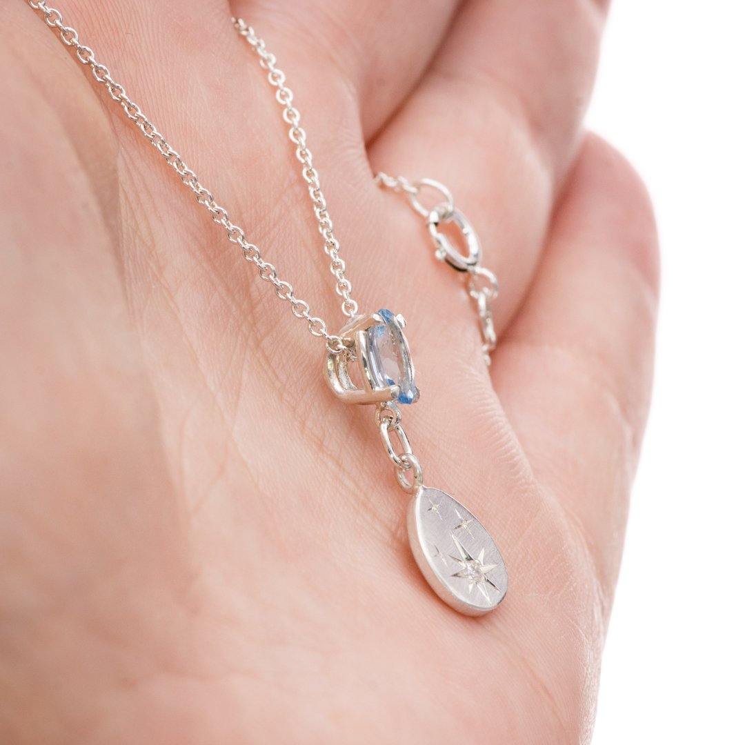 Oval Aquamarine & Star set Moissanite Sterling Silver Pendant Necklace {Ready to Ship} oval aquamarine pendant Necklace / Pendant by Nodeform