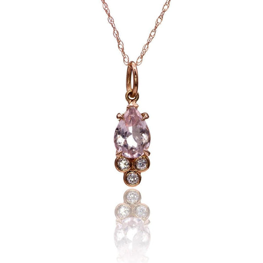 Accented Pear Morganite & Moissanite 14k Rose Gold Pendant Necklace, Ready to Ship 14k Rose Gold Necklace / Pendant by Nodeform