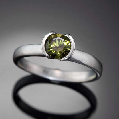 Round Cut Australian Olive Green Sapphire Half-Bezel Solitaire Engagement Ring Ring by Nodeform