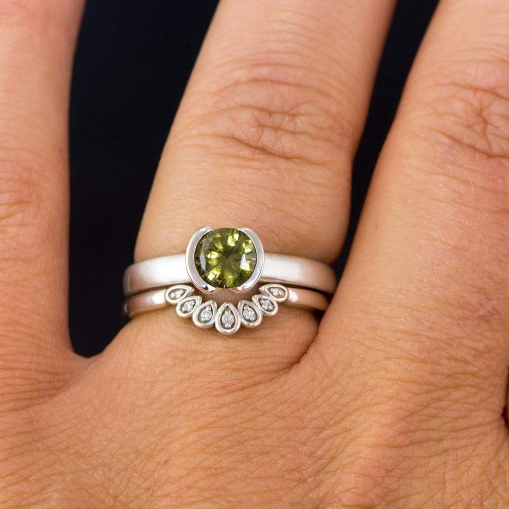 Round Cut Australian Olive Green Sapphire Half-Bezel Solitaire Engagement Ring Ring by Nodeform