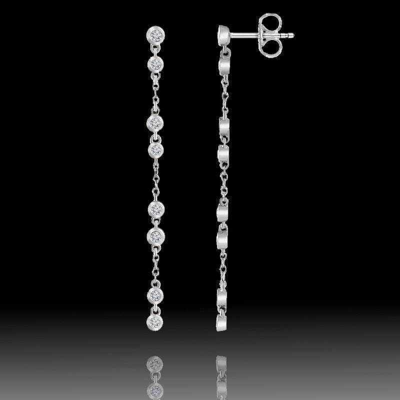 1/3CTW Diamond Bezel Set Long Chain Dangle Gold Stud Earrings Earrings by Nodeform