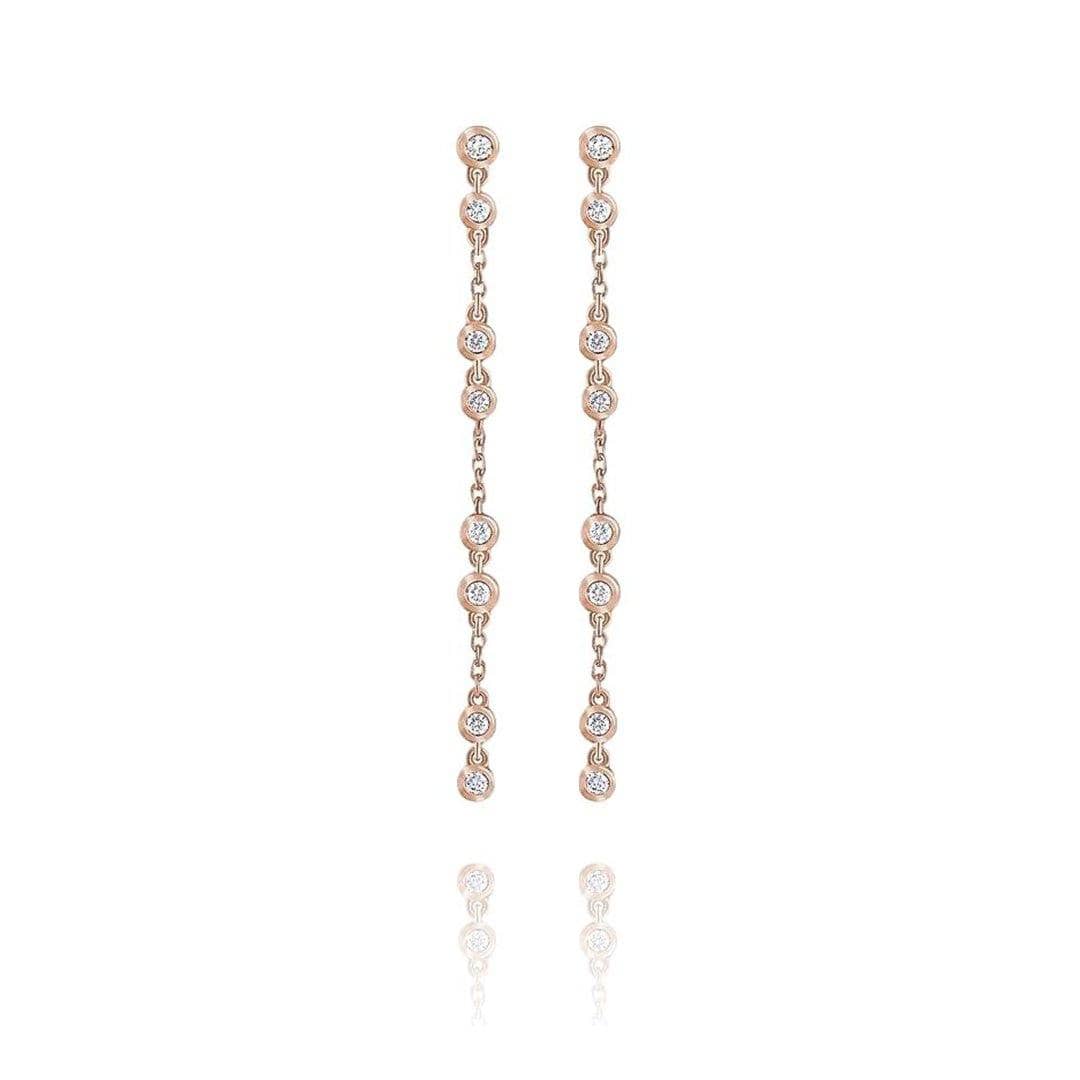 1/3CTW Diamond Bezel Set Long Chain Dangle Gold Stud Earrings 14k Rose Gold Earrings by Nodeform