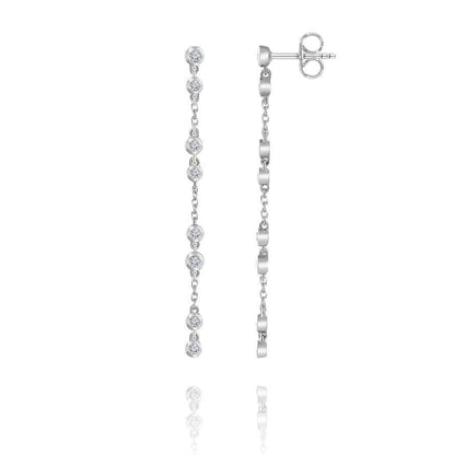 1/3CTW Diamond Bezel Set Long Chain Dangle Gold Stud Earrings 14k White Gold Earrings by Nodeform