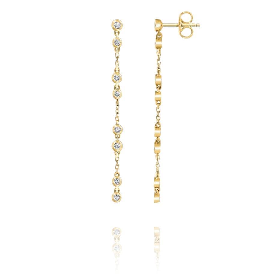 1/3CTW Diamond Bezel Set Long Chain Dangle Gold Stud Earrings 14k Yellow Gold Earrings by Nodeform