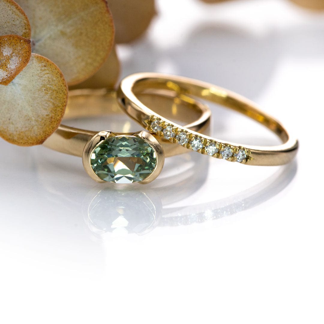 Store Lab green sapphire ring, green stone ring, oval cut, white gold, wedding ring for women