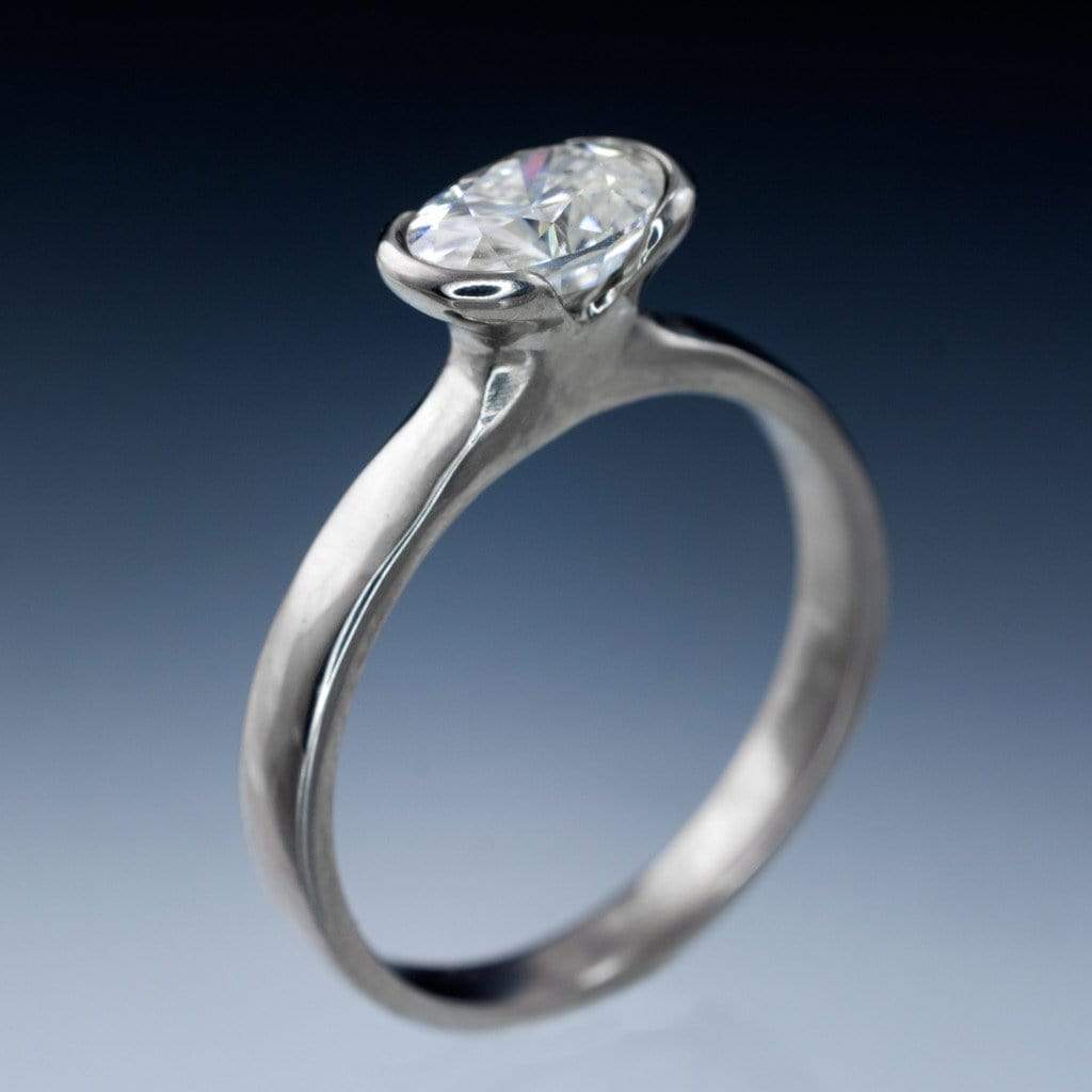 Sideways Oval Moissanite Ring Half Bezel Solitaire Engagement Ring Ring by Nodeform