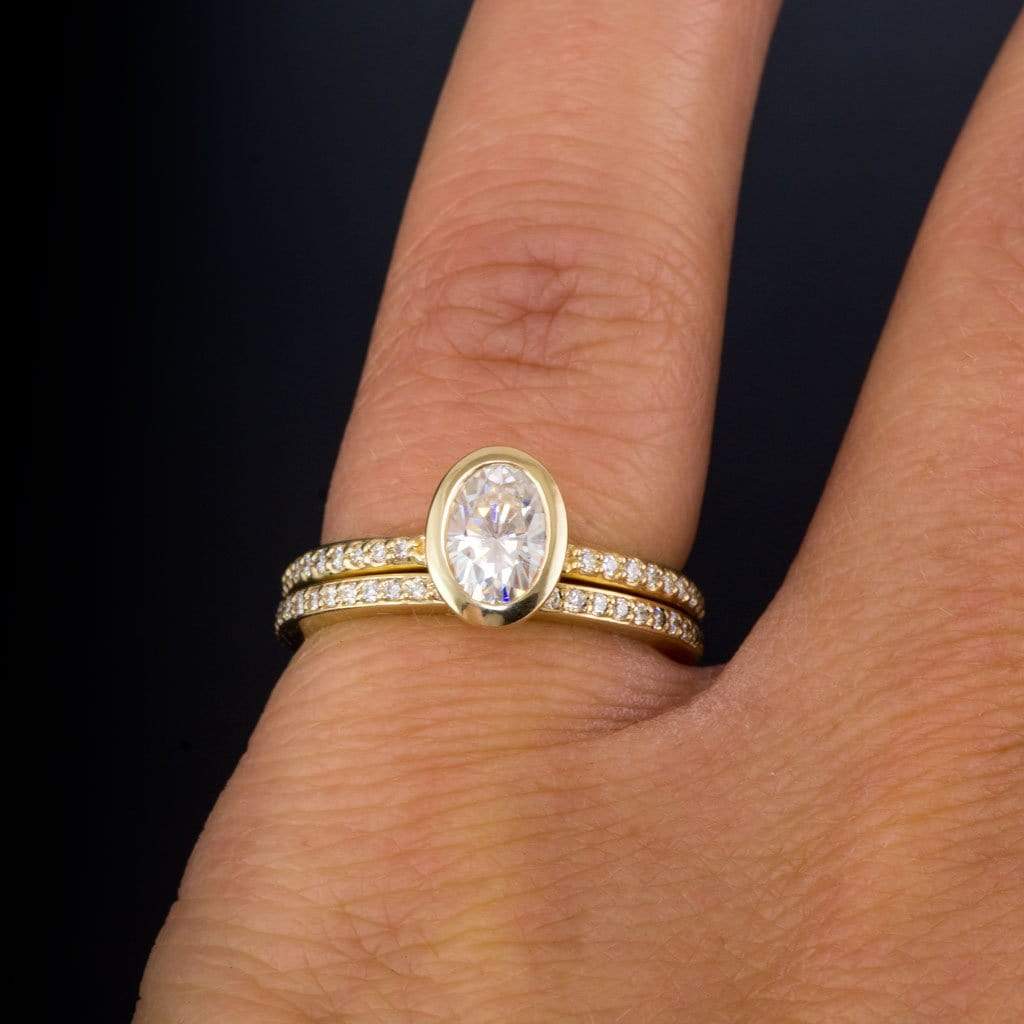 Oval Moissanite Peekaboo Bezel Diamond Pave Engagement Ring Ring by Nodeform