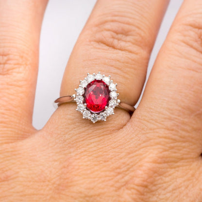 Ophelia - Oval Lab-Grown Ruby Prong Set Halo Engagement Ring Ring by Nodeform