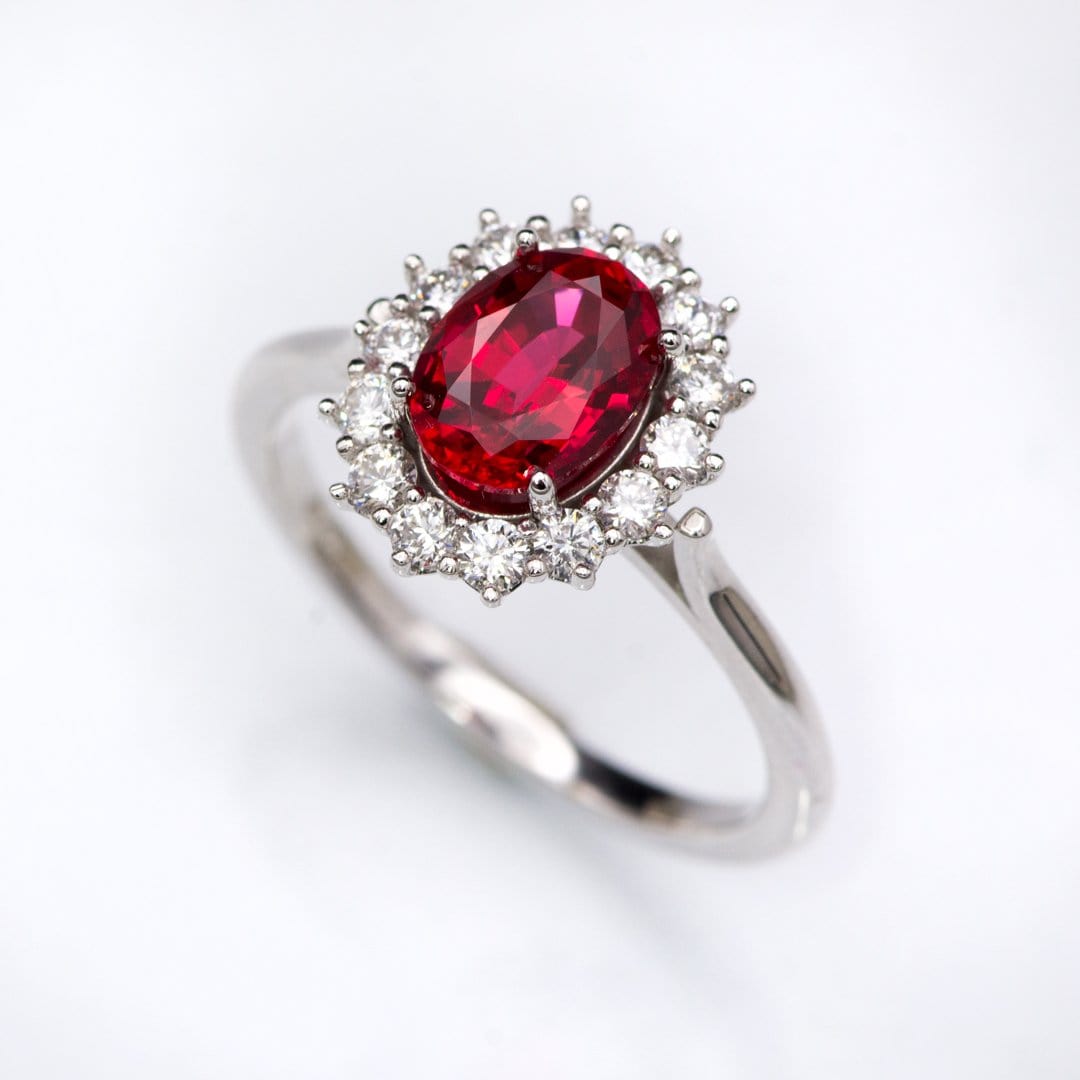 OVAL LAB_CREATED RUBY PRONG SET HALO ENGAGEMENT RING – Nodeform