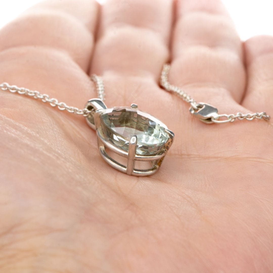 Oval Green Amethyst (Prasiolite) Sterling Silver Prong Set Pendant Necklace, Ready to ship Necklace / Pendant by Nodeform