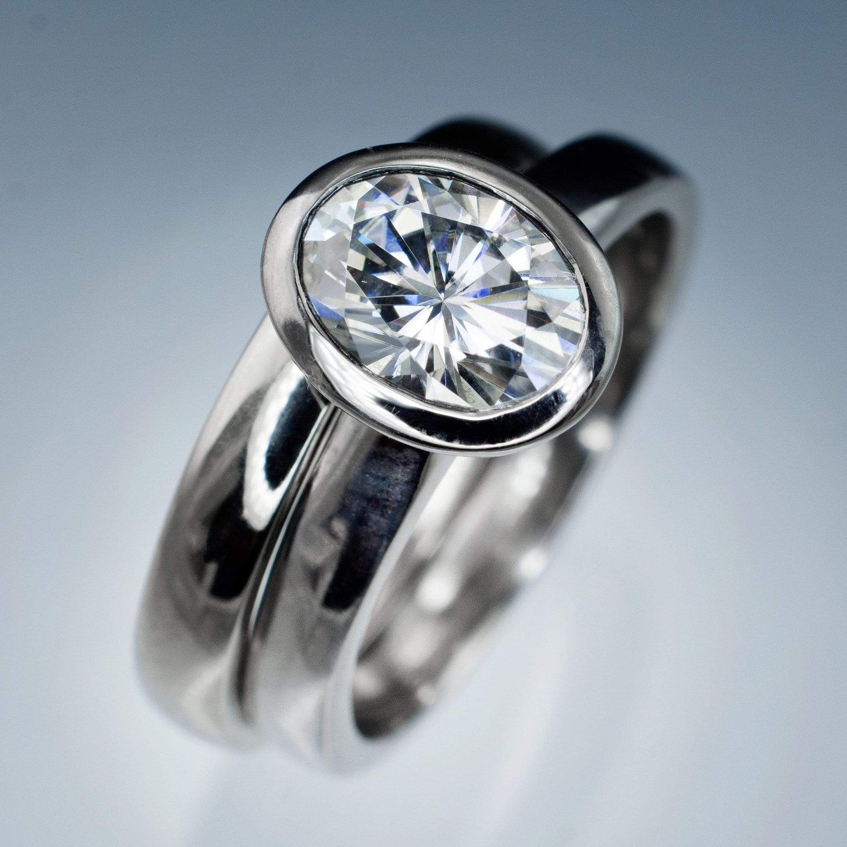 Oval Moissanite Ring Bezel Solitaire Engagement Ring Bridal Set – Nodeform