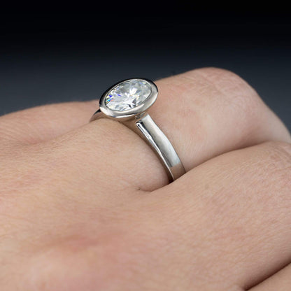 Oval Moissanite Ring Bezel Solitaire Engagement Ring Ring by Nodeform