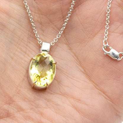 Oval Lemon Quartz Necklace in Sterling Silver and 14k Gold, Ready to ship Necklace / Pendant by Nodeform