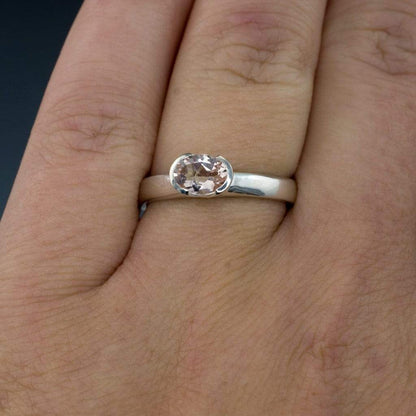 Oval Morganite Half Bezel Solitaire Engagement Ring Ring by Nodeform