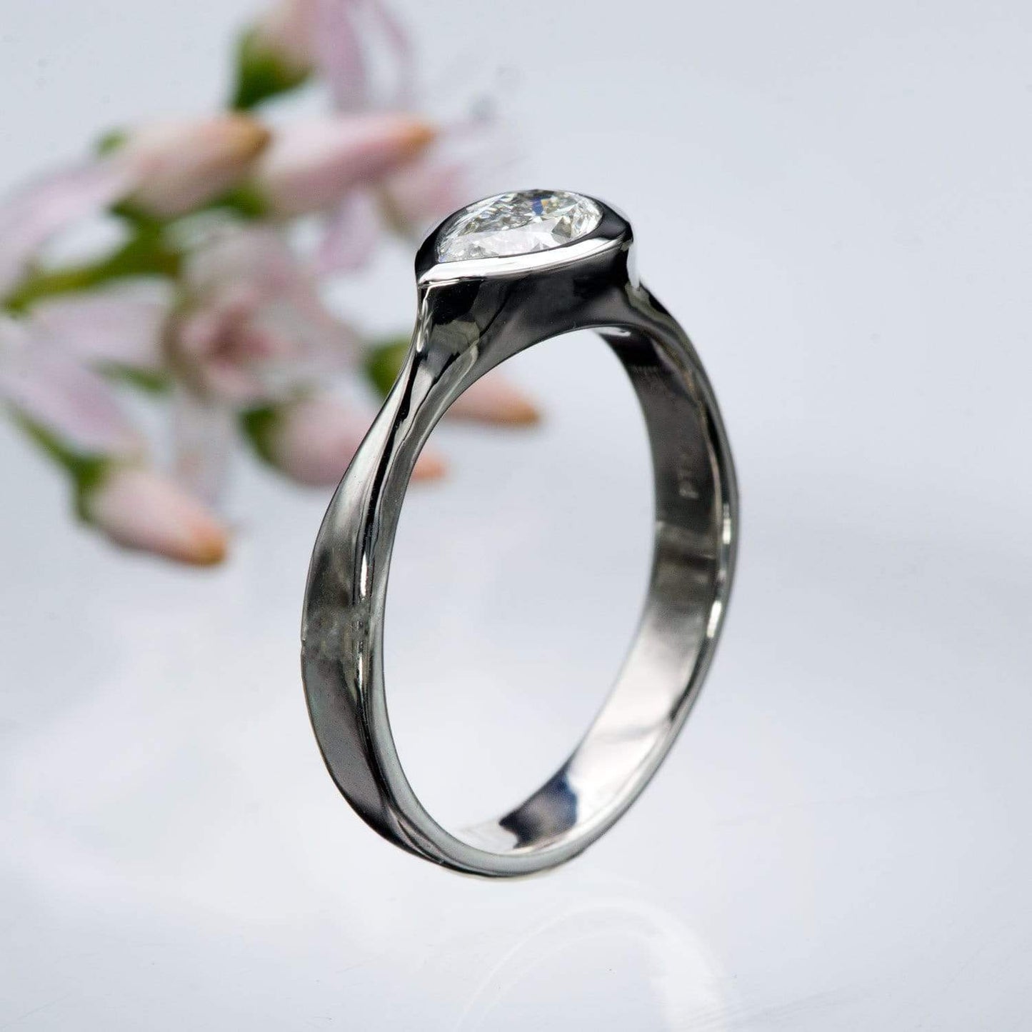 Pear Diamond Tear Drop Bezel Solitaire Engagement Ring Ring by Nodeform