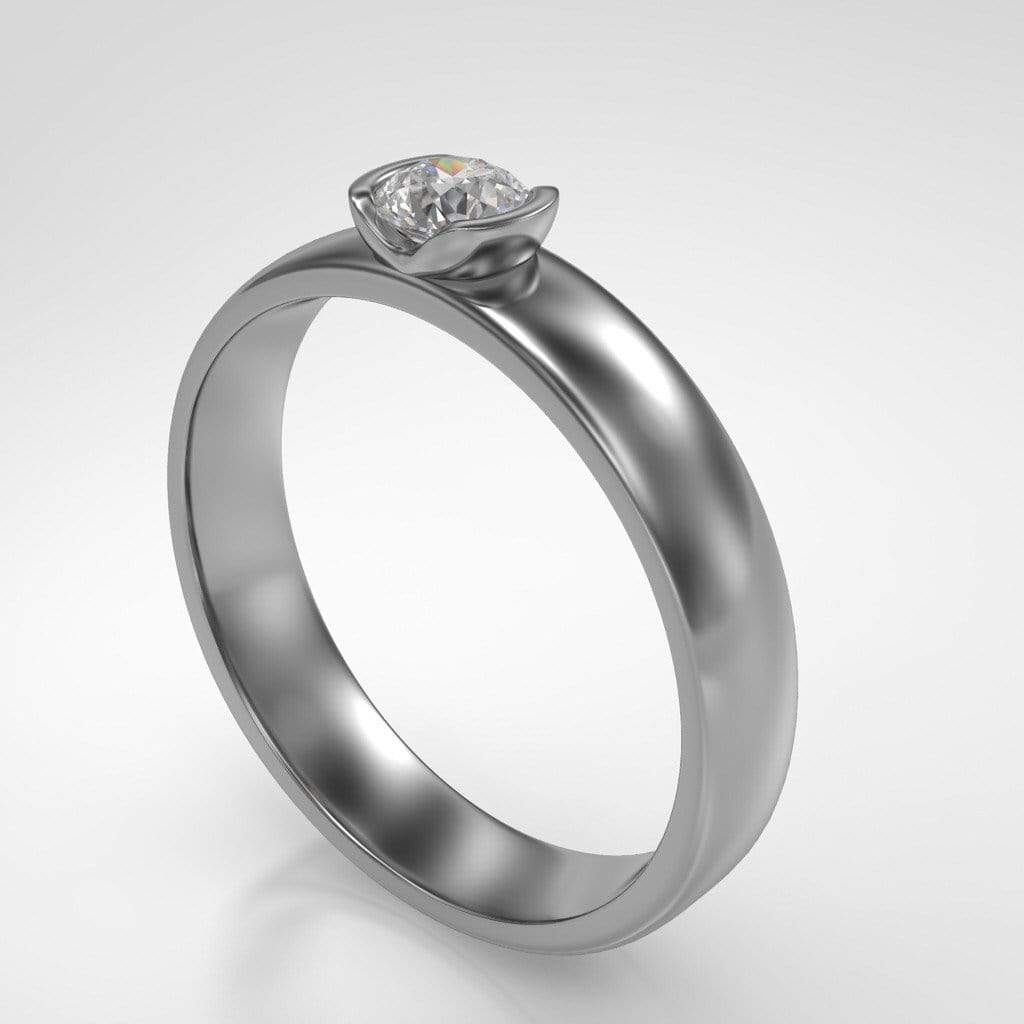 Round Diamond Modern Low Profile Half-Bezel Solitaire Engagement Ring Ring by Nodeform