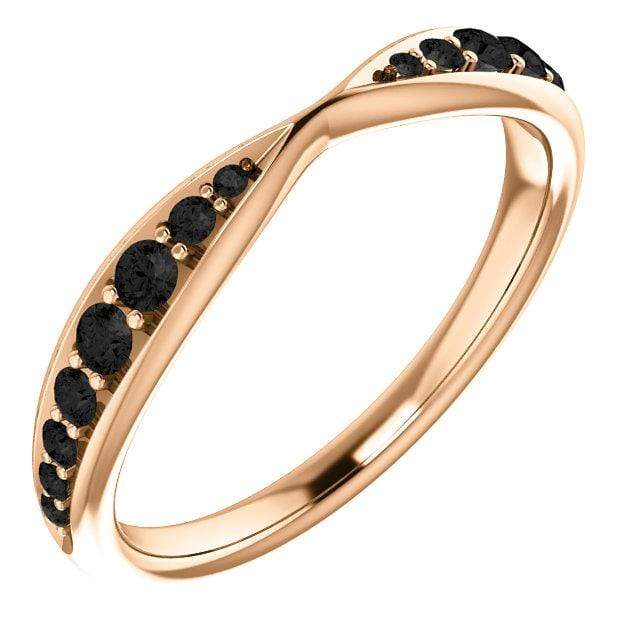 Pippa Band - Pinched Contoured Wedding Ring Graduated Diamond, Moissanite, Ruby or Sapphire All Black Diamonds / 14k Rose Gold Ring by Nodeform