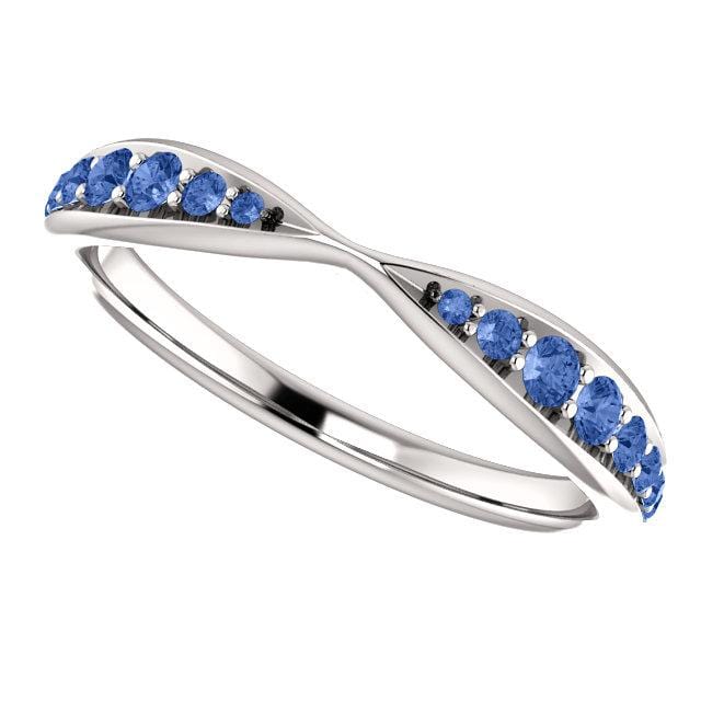 Pippa Band - Pinched Contoured Wedding Ring Graduated Diamond, Moissanite, Ruby or Sapphire All Ceylon Blue A Grade Sapphires / Continuum Sterling Silver Ring by Nodeform