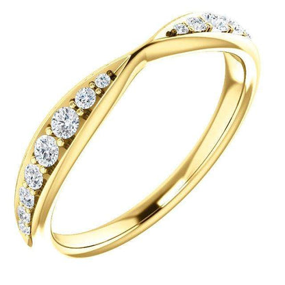 Pippa Band - Pinched Contoured Wedding Ring Graduated Diamond, Moissanite, Ruby or Sapphire All White Diamonds SI2-3, G-H / 14K Yellow Gold Ring by Nodeform