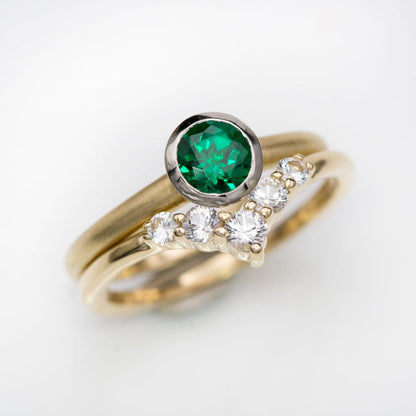 Chatham Emerald Palladium and 14k Gold Mixed Metal Solitaire Engagement Ring, Ready to size 4 - 7 14K Yellow Gold Ring Ready To Ship by Nodeform