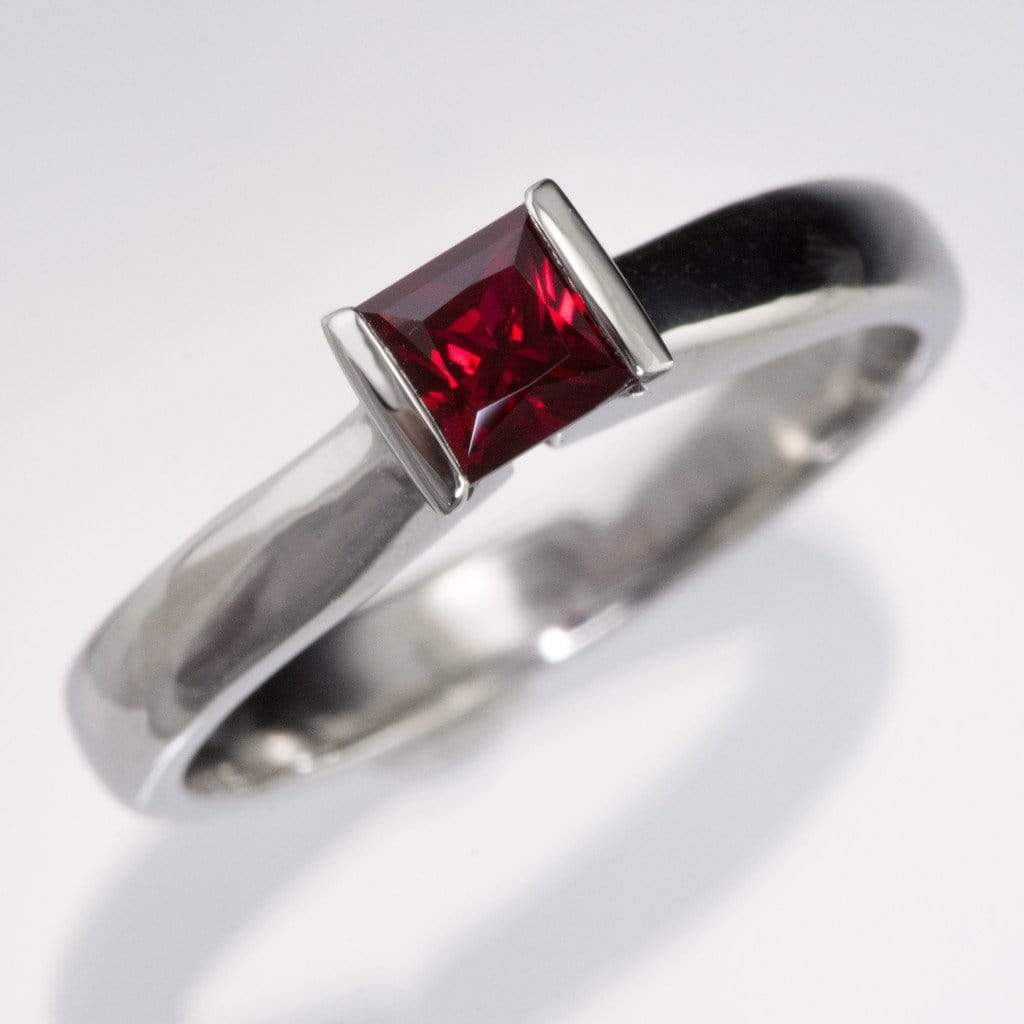 Chatham Princess Chatham Ruby Modified Tension Solitaire Engagement Ring, Ready to Size 5 - 7.5 4mm Chatham Created Ruby Ring Ready To Ship by Nodeform