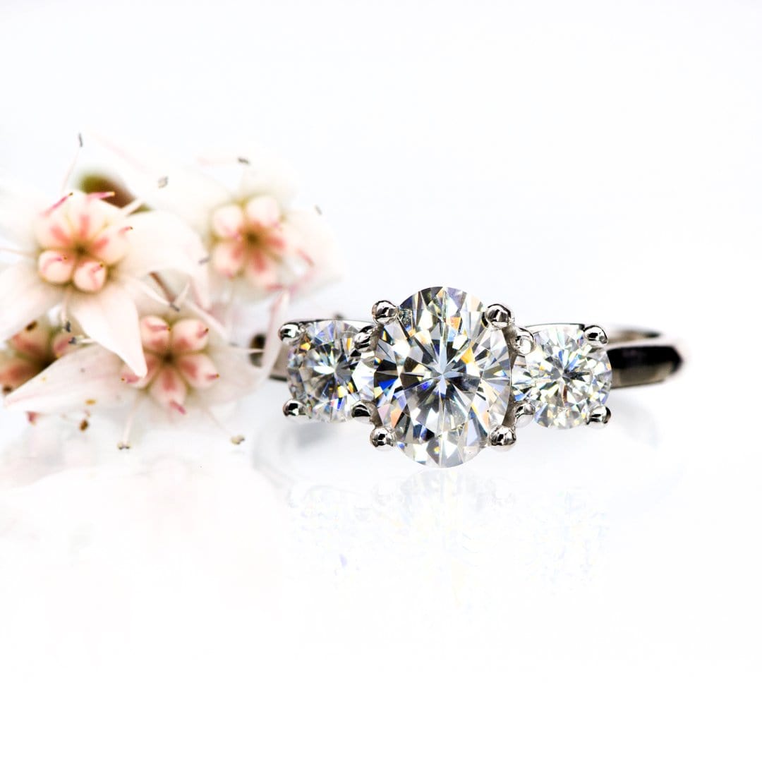 Oval Moissanite 3 Stone Prong Set Engagement Ring Ring by Nodeform