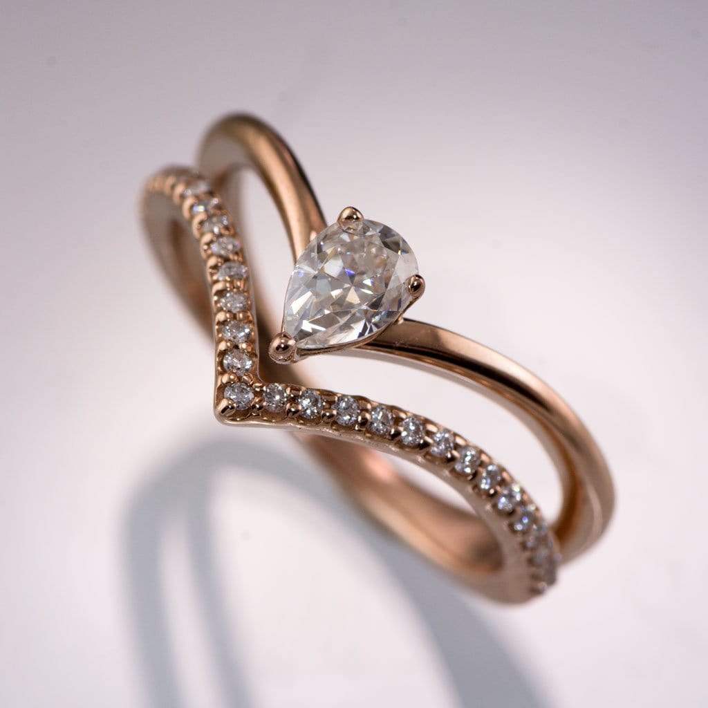 Prong Set Pear Moissanite and Diamond Double V-Band Ring Ring by Nodeform